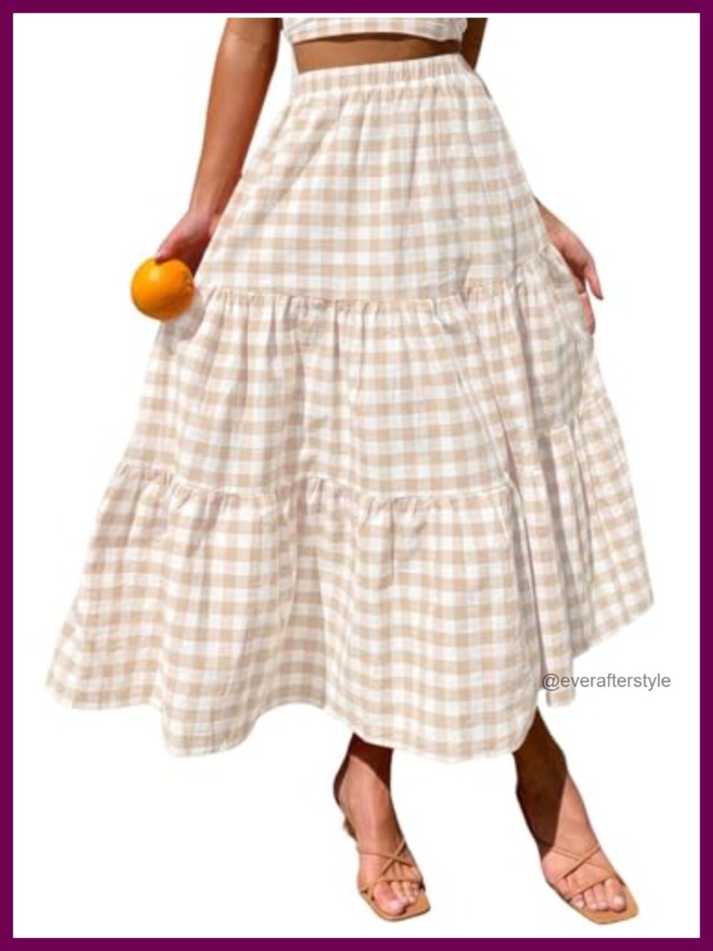 Cotton Plaid Tiered Maxi Skirt High Waist Flowy A-Line with Pockets